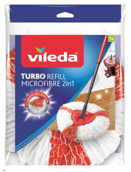 Vileda recharge Turbo 2 en 1, 1 pièce, convient à tous les systèmes  d'essorage rotatifs Vileda, +20% de puissance de nettoyage supplémentaire,  pour tous les sols, retire plus de 99 % des