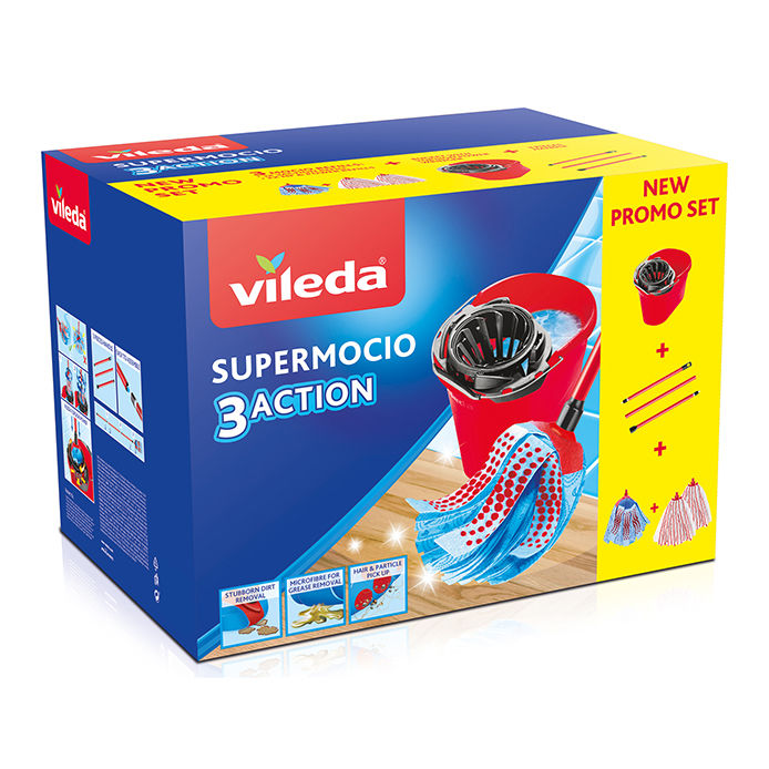 Vileda - Super Mocio Microfibre et Power - Balai Serpillère à